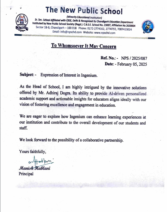 EOI document for New Public School (NPS), Chandigarh